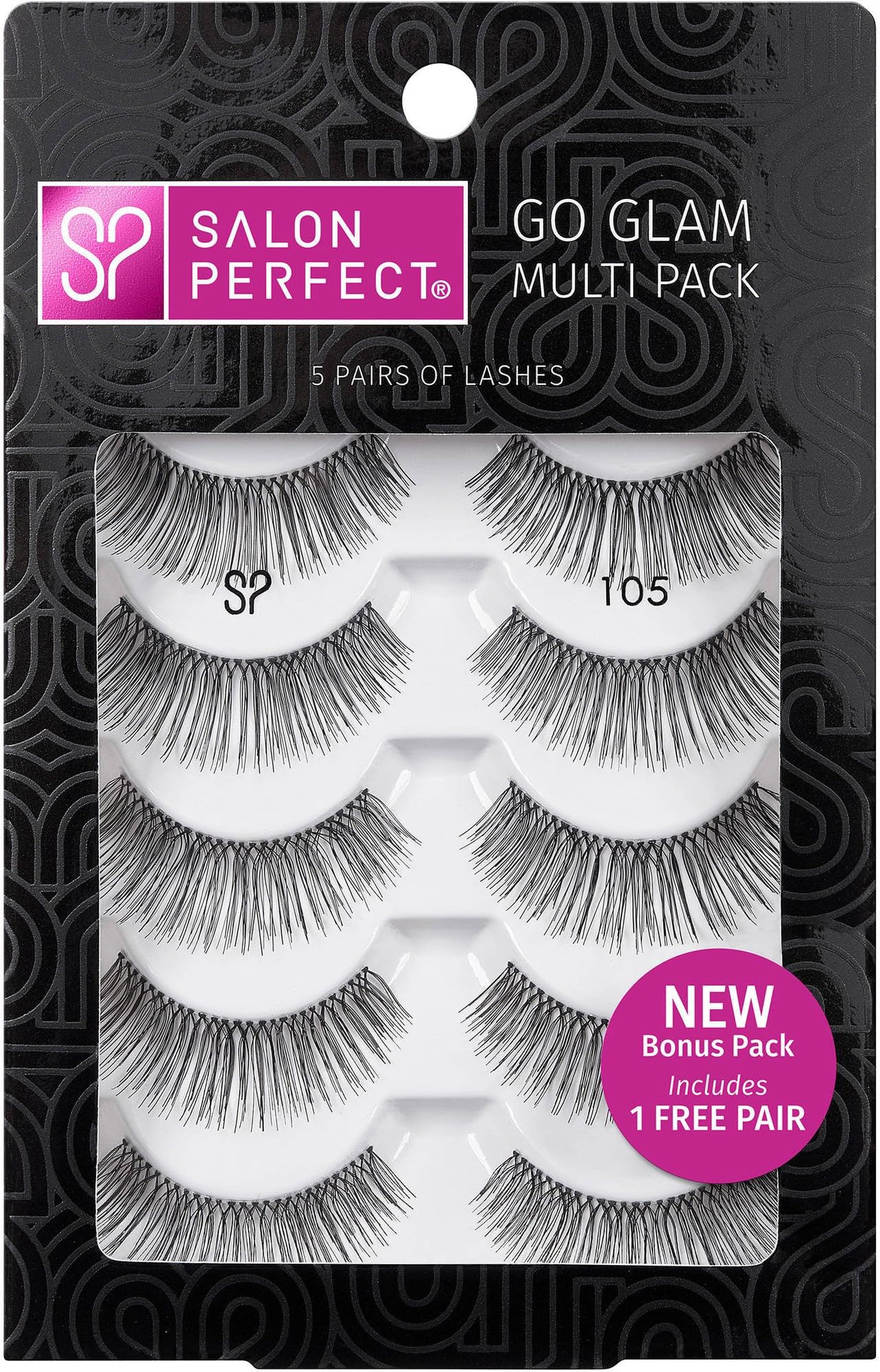 Salon Perfect False Eyelashes GO GLAM Multi Pack 105 Black, Ultra thin 5 pairs of Lashes