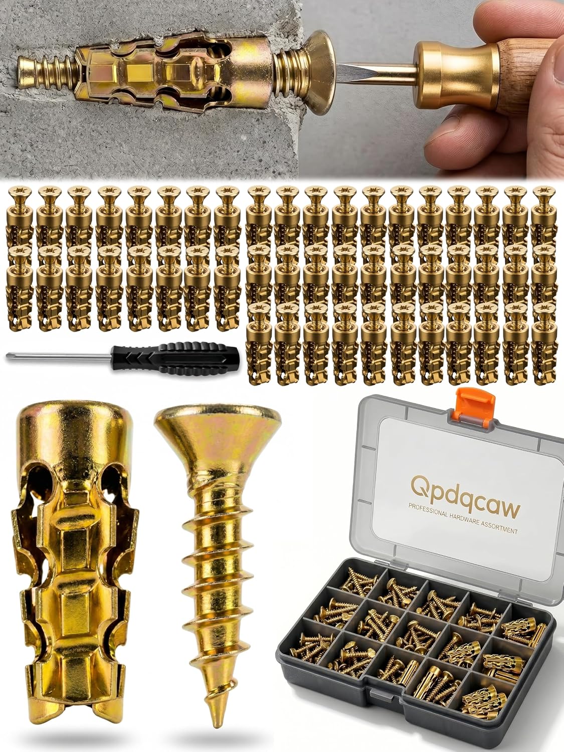 6x14mm Short Expansion Screw Set for Cabinet Hinge Repair, Hinge Repair Screw & Expansion Anchor Set for Stripped Hole Restoration, Door Hinge Thread Repair Screws, Alloy Steel (50sets+Screwdriver)