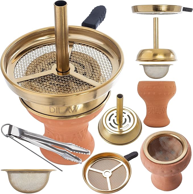 DILAW® Shisha Kaminkopf Set Tabaksieb Kohlezange Kaminaufsatz Tonkopf