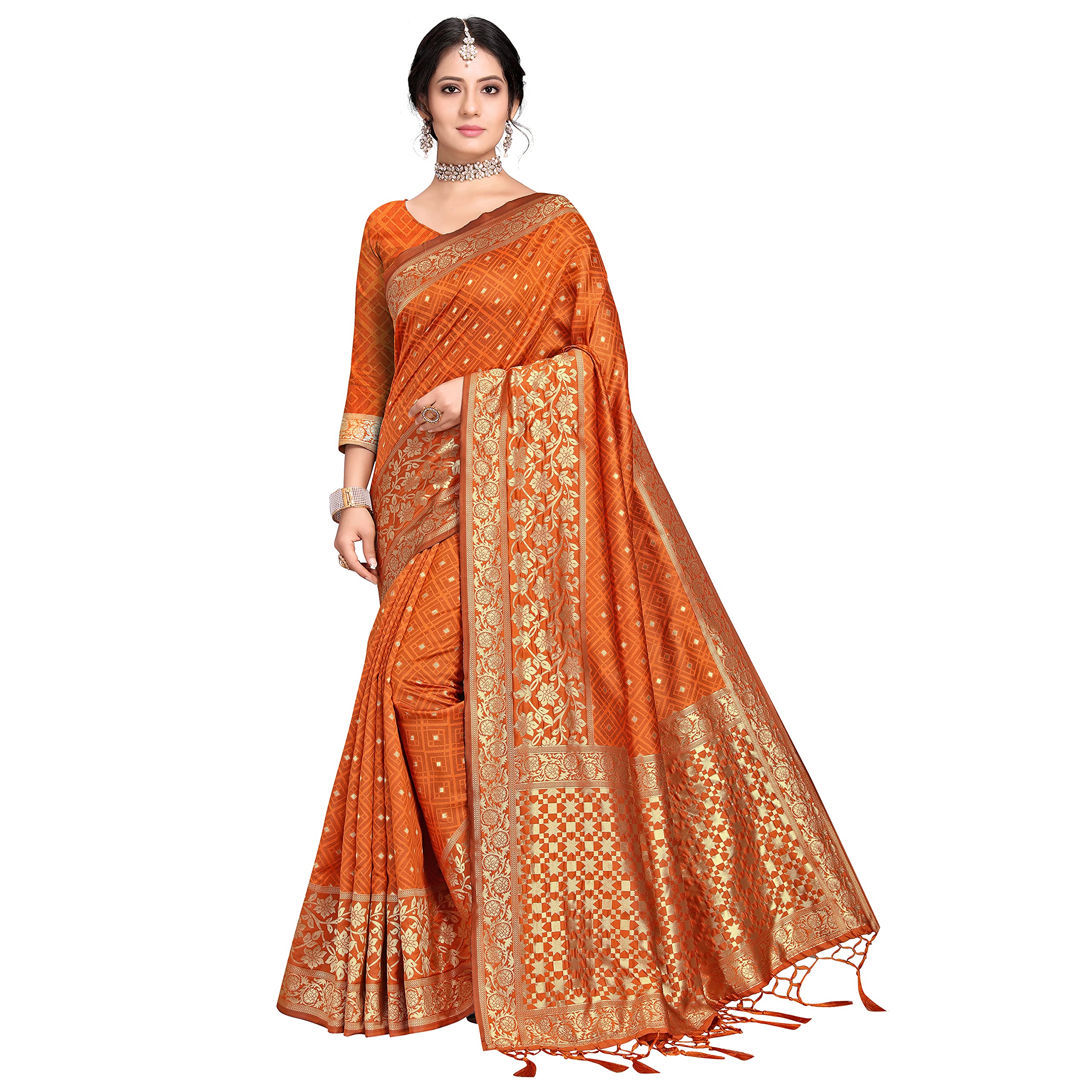 Rekha Maniyar Banarasi Saree - Dark Orange