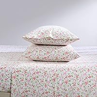 Vista 3 de Laura Ashley - Queen Sheets, Cotton Percale Bedding Set, Lightweight & Breathable Home Decor (Norella Pink, Queen)