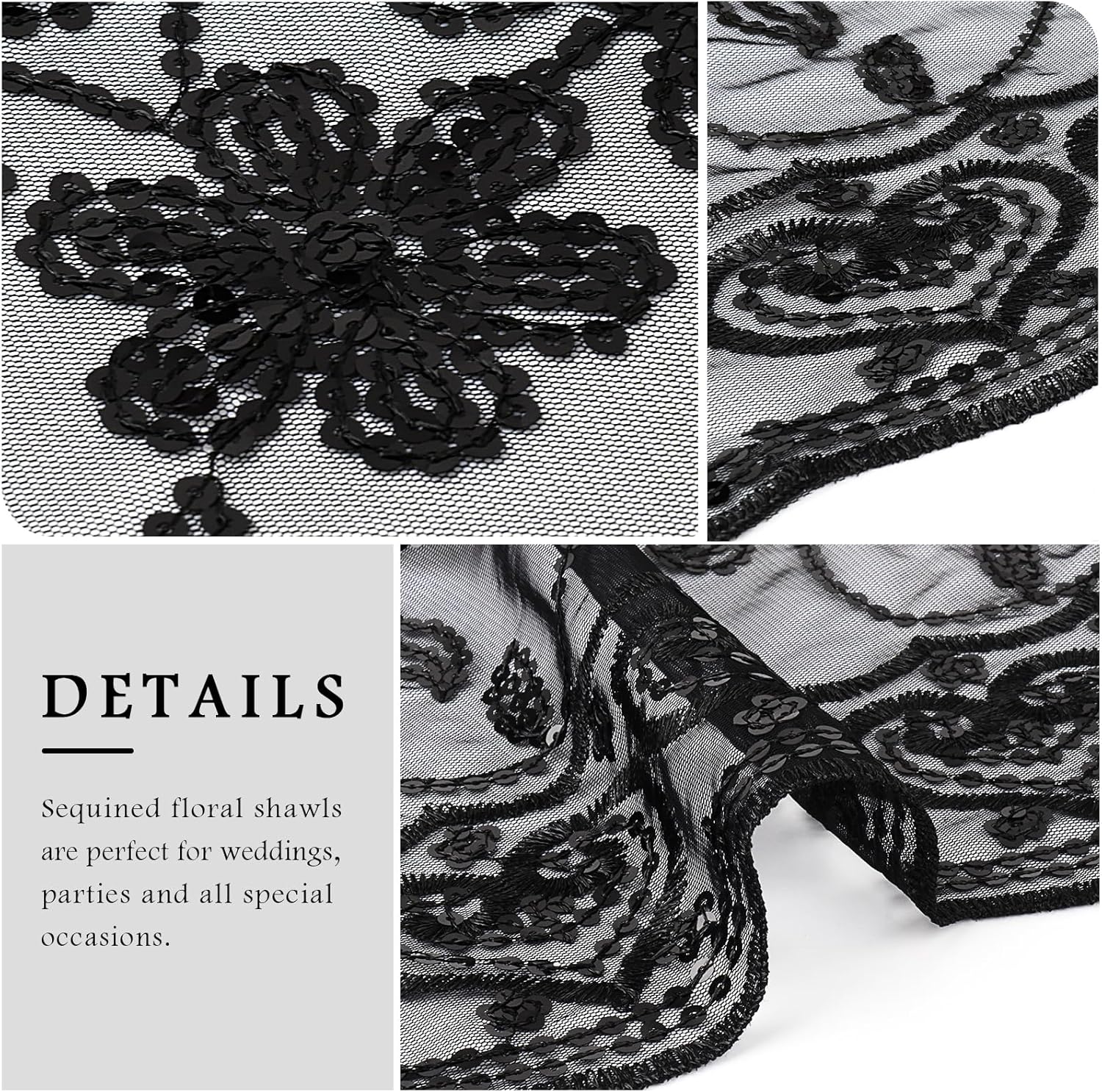 Ladiery Sequin Floral Shawls and Wraps for Evening Dresses,Women sparkly Sheer Mesh Wedding Shawls for Evening Party - Image 4