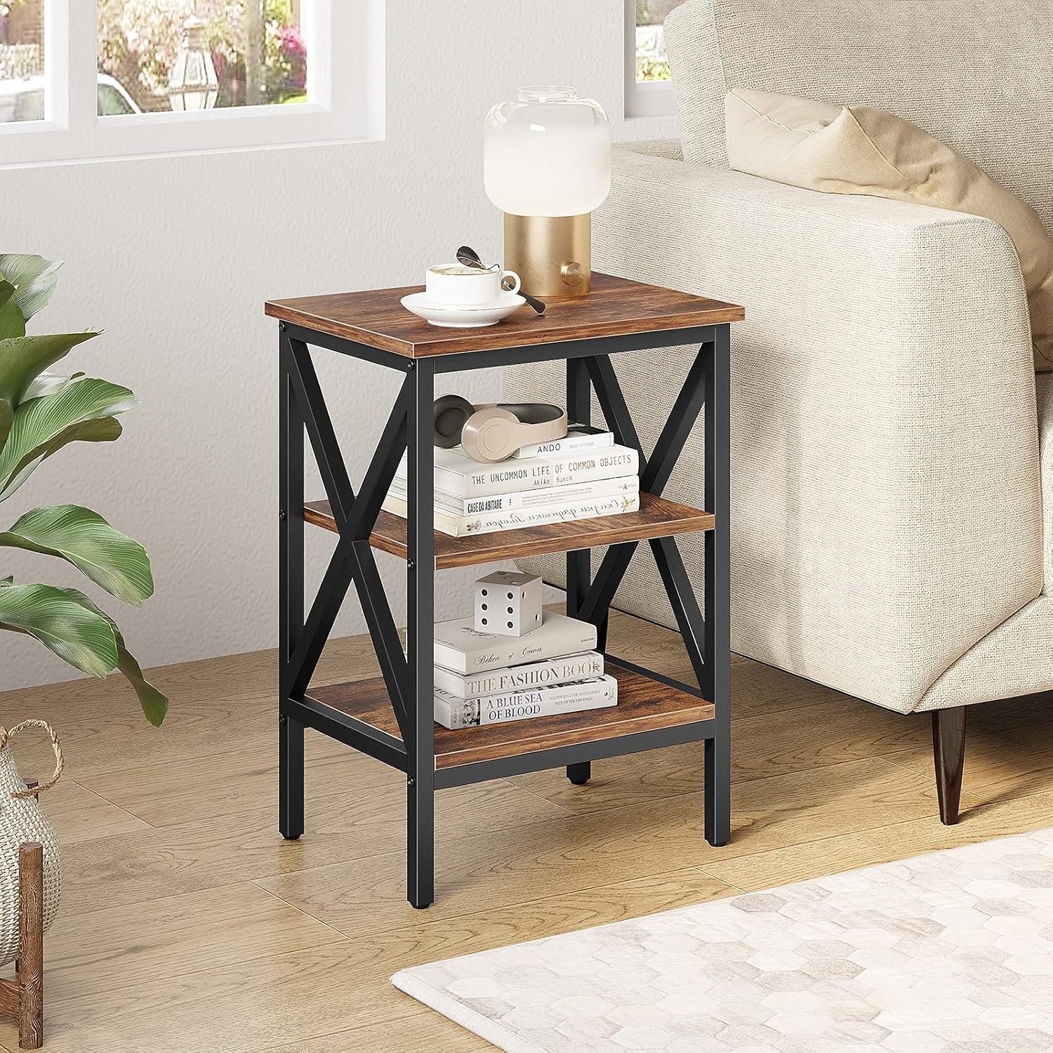 YITAHOME Living Room Table Sets of 3 Pieces, Coffee Table Set of 3 for Living Room Home Accent Furniture, Industrial Coffee Table with Two X-Design 3-Tier End Sofa Side Tables, Rustic Brown : Everything Else
