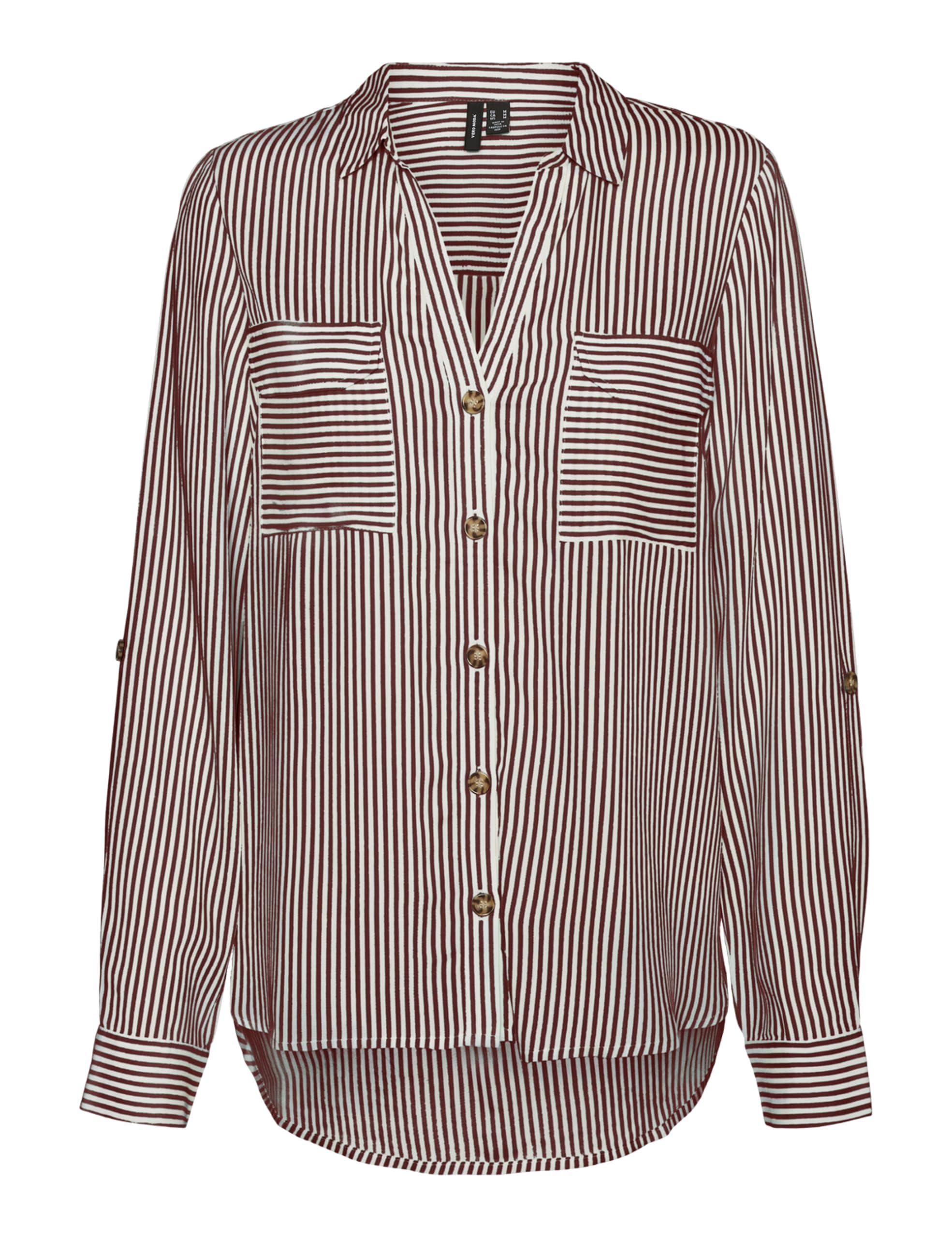 Vero Moda Women's Blouse 10275283, Fired Brick/Stripes: Snow White, XS
