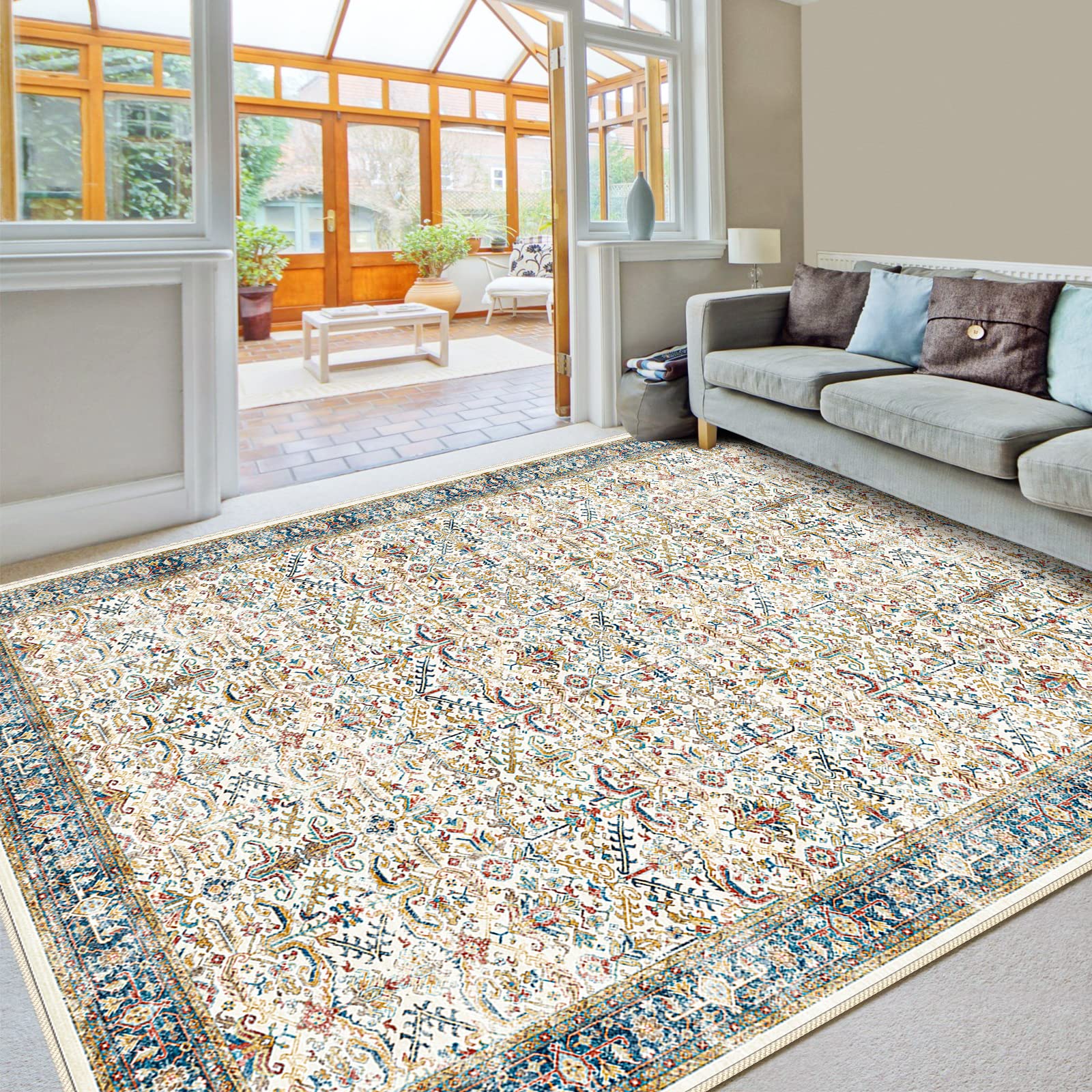 TOPRUUG Washable Rug 8x10 - Area Rugs for Living Room Anti Slip Backing Rugs for Bedroom Stain Resistant Non-Shedding Distressed Area Rug (Ivory, 8X10)