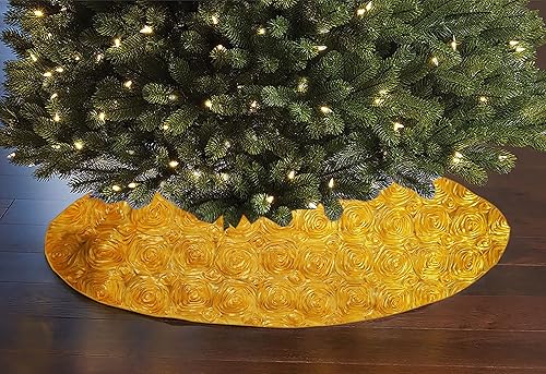 Miniatura 7 de Falda de árbol de roseta con cinta floral, decoración de Navidad de 52 pulgadas, decoración redonda de árbol de eventos festivos (rojo)