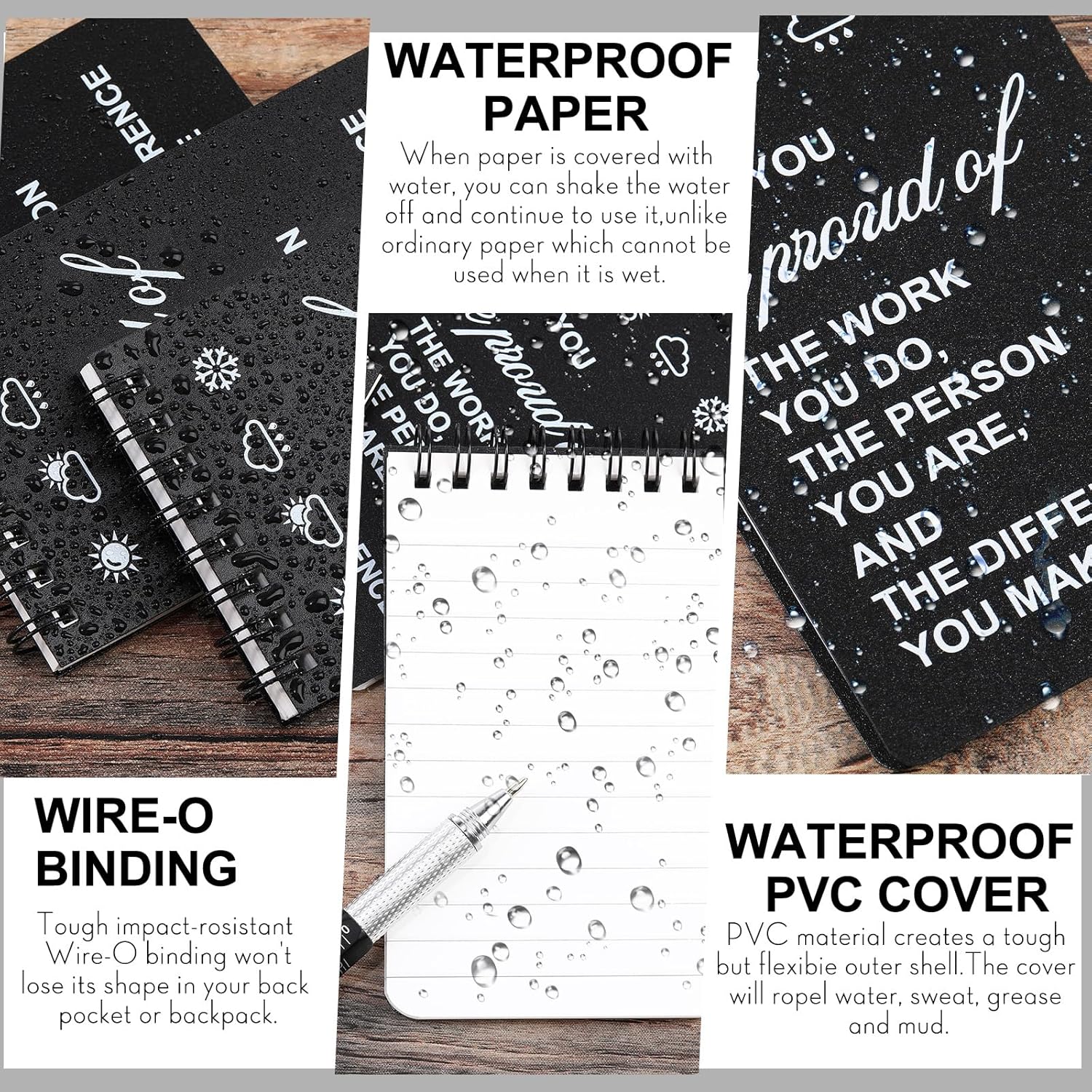 24 Pcs Waterproof Notebook with Multitool Pen Set Include 3 x 5 Top Spiral Pocket Notepad and Gift Tool Pen Back to School Supplies, Outdoor Activities Supplies Employee Appreciation Gifts(Black)