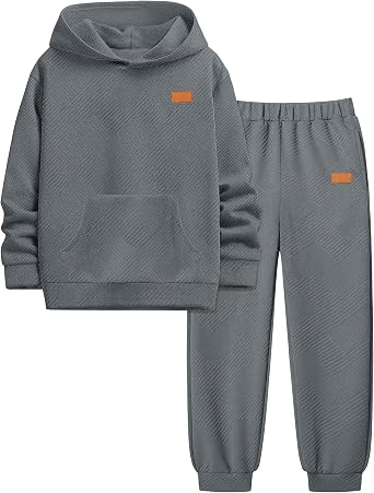 Boys Clothes Ribbed Solid Long Sleeve Hoodie Sweatshirt and Sweatpants 2Pcs Fall Winter Outfits for 6-14 Years