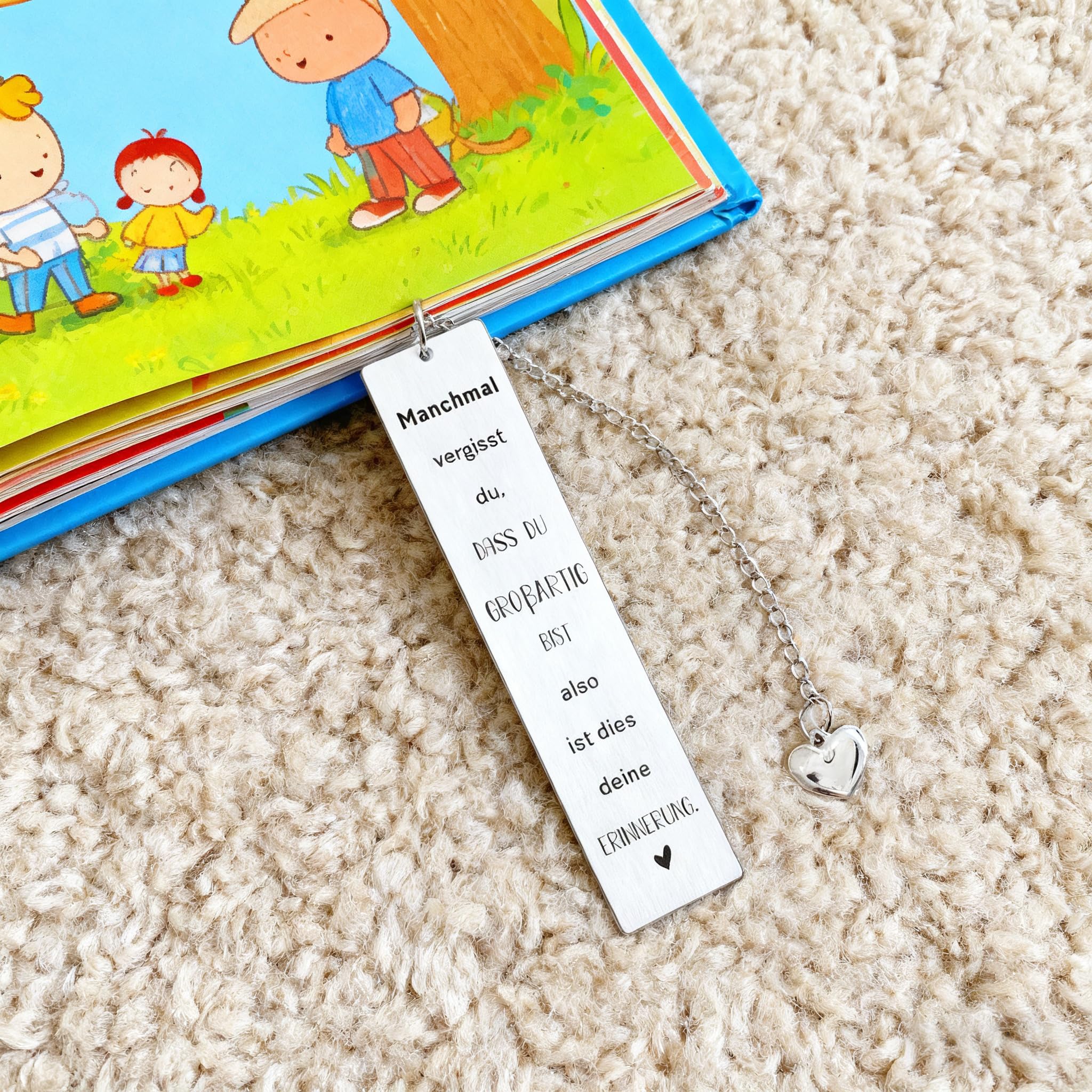Inspirational German Bookmark with Heart Charm - You are Awesome Reminder - Stainless Steel Gifts for Women, Best Friend, German Speaker, Graduation - Includes Gift Box