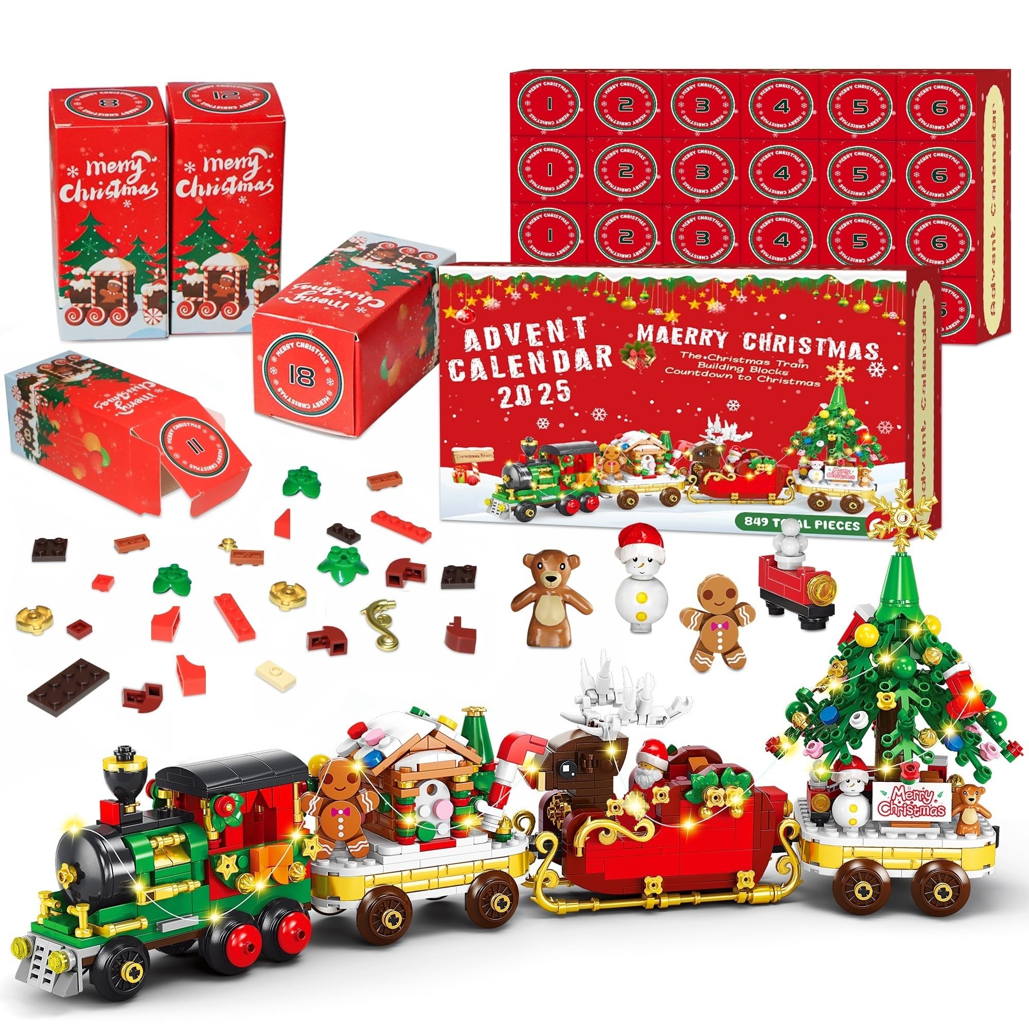 タイムセールLenox クリスマス 限定トレイン 収納、キャンディージャーセット Advent Calendar 2025 Christmas Train Building Set with Lights, 24