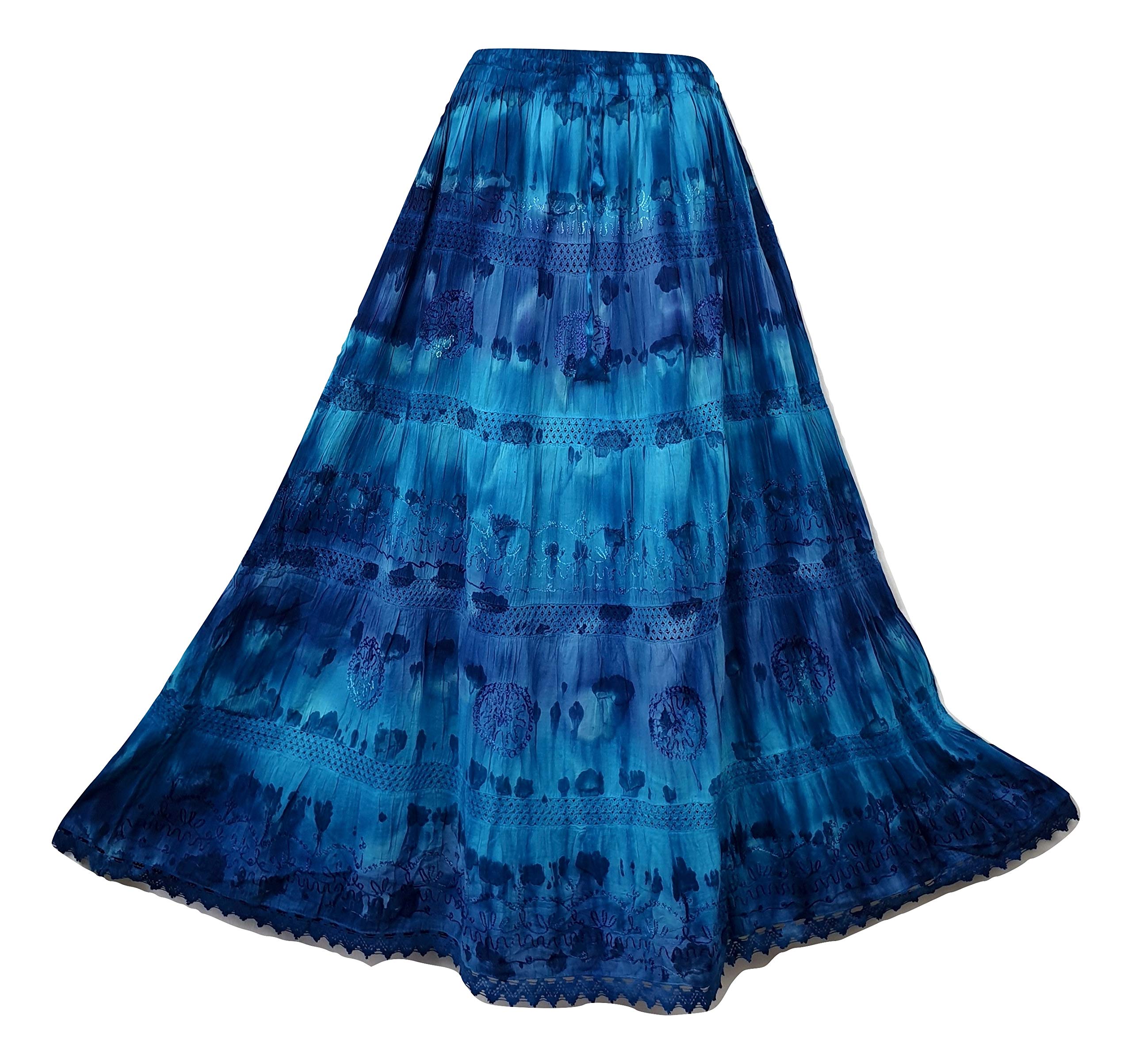Tie Dye Cotton Maxi Skirt Embroidered One Size UK 10 12 14 16 18