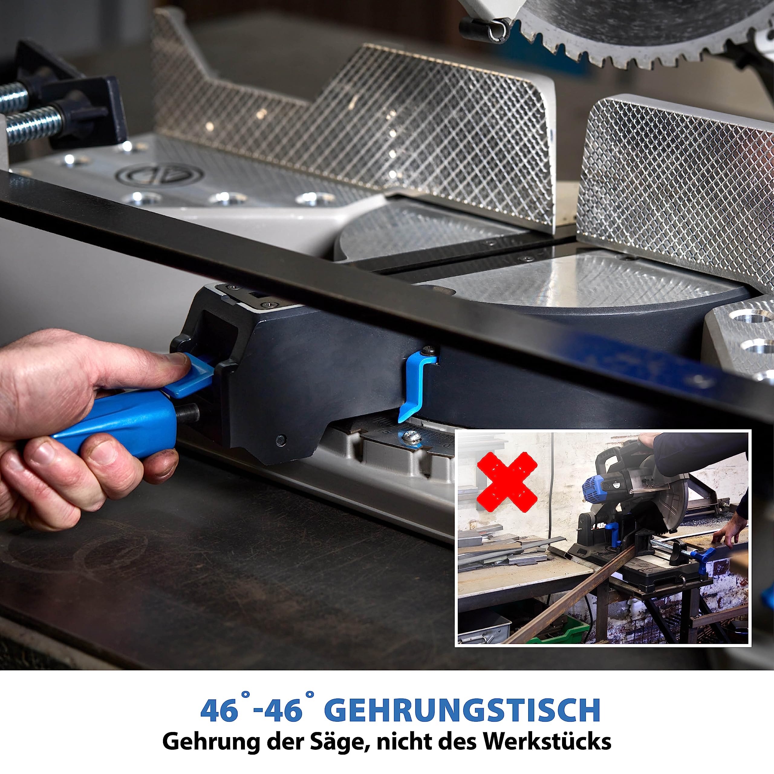 Evolution Gehrungssäge / Kappsäge S355MCS | 2,200 W Zug-Kapp-Gehrungssäge | Inkl. Ø 355 mm HM-Sägeblatt zum Schneiden von Baustahl | +/- 46˚ Gehrung, 3 Spannvorrichtungen, Metallsäge Elektrisch Säge