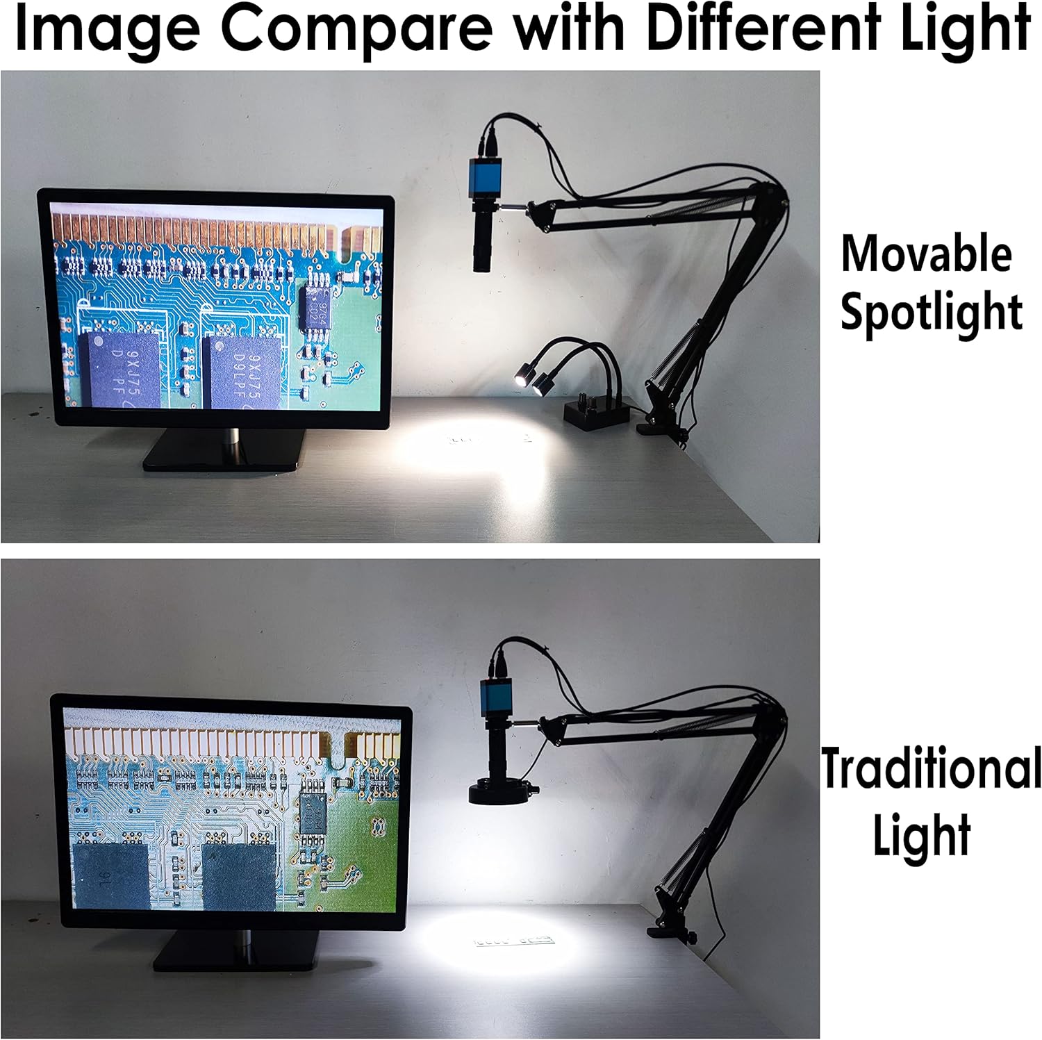 Spotlight Microscope Light Source, USB Desk Mini LED Dual Gooseneck Lights Illuminator for Stereo Microscope Camera Industrial Video Zoom C Mount Lens for Repair Soldering PCB Lab