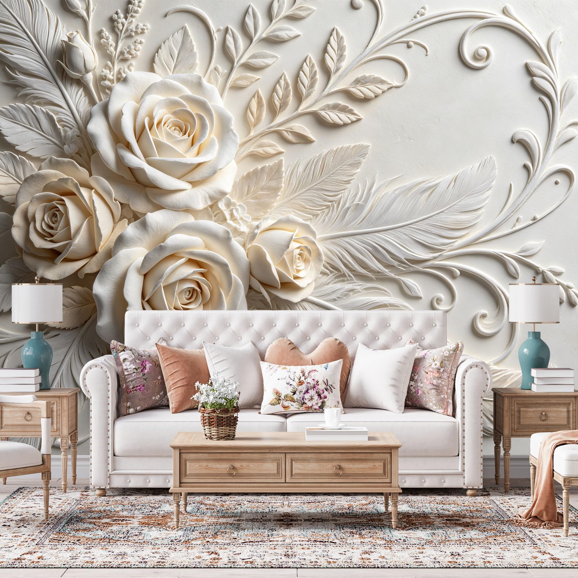 Papel Pintado Con Relieve 3D Rosa Papel Pintado Autoadhesivo Pared 250Cmx360Cm(Hxw), Mural De Pared Con Relieve 3D, Papel Adhesivo No Tejido, Impermeable Y Removible Para Dormitorio Y Sala De Estar,