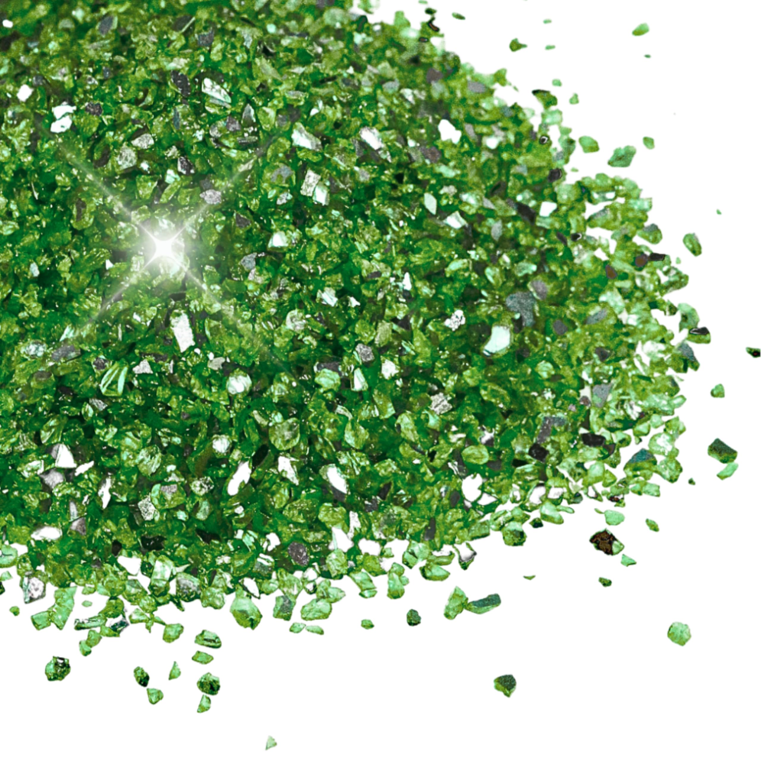 250g Green Crushed Glass Mirror Side Broken Glass Chips 1-4mm Reflective Mirrored Granules Gravel Chunks Stones Vase Filler Garden Plants Resin Irregular