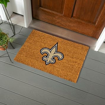 NFL New Orleans Saints Natural Coir Doormat, Official Full Color Team Logo, 28 x 16 Inches, Non Slip Back, Front Door Welcome Floor Mats, Indoor Outdoor Entrance Home Decor