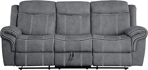 Miniatura 4 de HABITRIO Sofá reclinable, marco de madera maciza y terciopelo gris tapizado, sofá reclinable de 3 asientos con respaldo y cojín de asiento, mesa