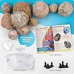National Geographic Break Ouvrir 15 Géodes Premium - avec Goggles, Guide d'apprentissage détaillé, 3 Supports d'affichage, grand jouet scientifique de stem & Trousse éducative