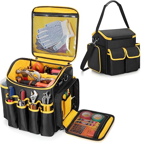 Bolsa de herramientas con divisor desmontable, bolsa de herramientas con múltiples bolsillos, color negro