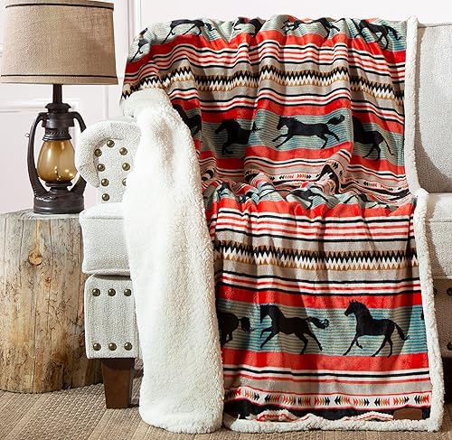 Vista 44 de CARSTENS, INC. Wrangler Ultra Premium - Manta de forro polar sherpa súper suave, 54 x 68 pulgadas, diseño Southwest Horizon Horizonte Suroeste