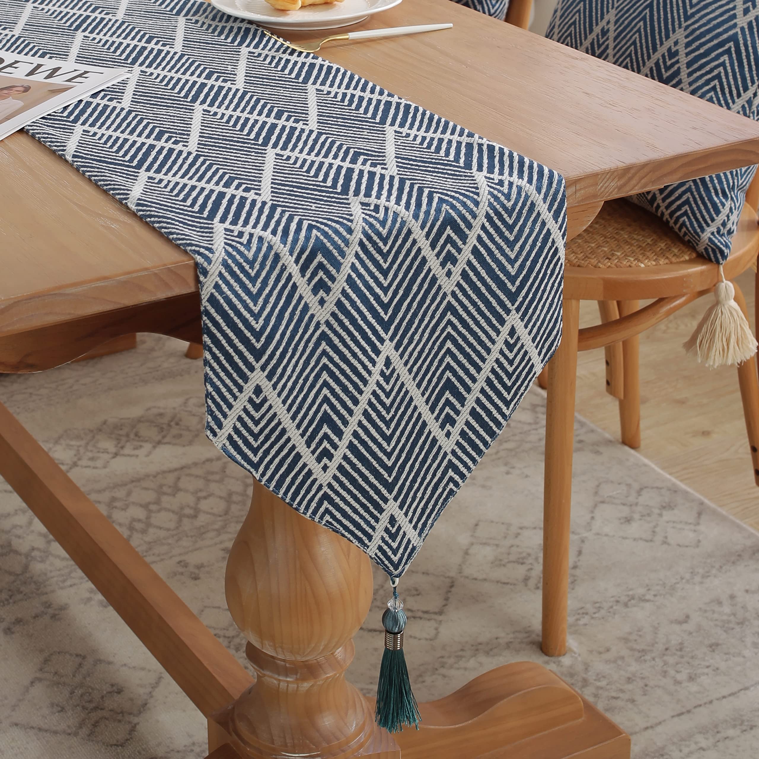 VecollaTable Runner for Dining Table, Table Runners 180x33cm for Holiday Party, Wedding, Dining Kitchen Living Room Home Decor(Blue)