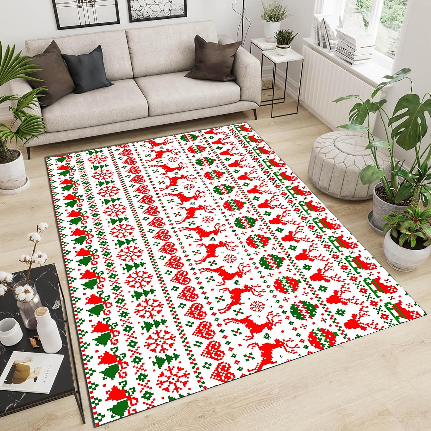 2'x3' Christmas Area Rug for Living Room Entryway Non-Slip Rugs Non Slip Low Pile Carpet Snowflake Print Doormat Red,23.6"x35.4"