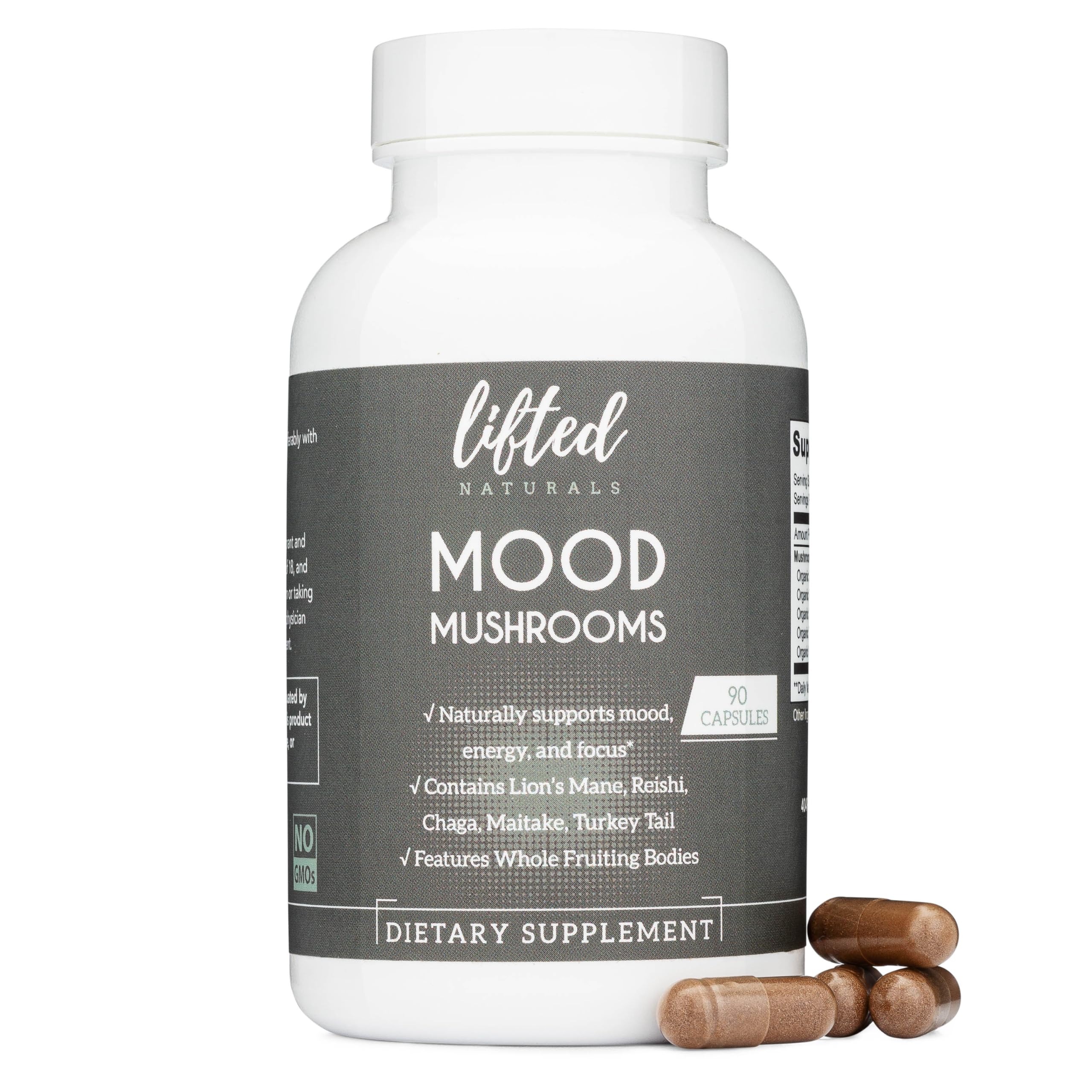 Lifted Naturals Suplemento de Cogumelos Lion's Mane, Reishi, Chaga, Maitake e Turkey Tail — 90 cápsulas
