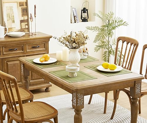 Miniatura 7 de Juego de 6 manteles individuales de arpillera de 12 x 18 pulgadas, manteles individuales rústicos geométricos huecos, resistentes al calor para