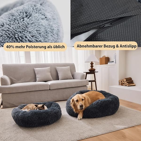 Pisi Bili Hundebett Katzenbett 50 cm Waschbar flauschig orthopädische Hundebetten große und kleine Hunde Katzenschlafplatz für Katzen Donut (Grau 50 cm) - 5
