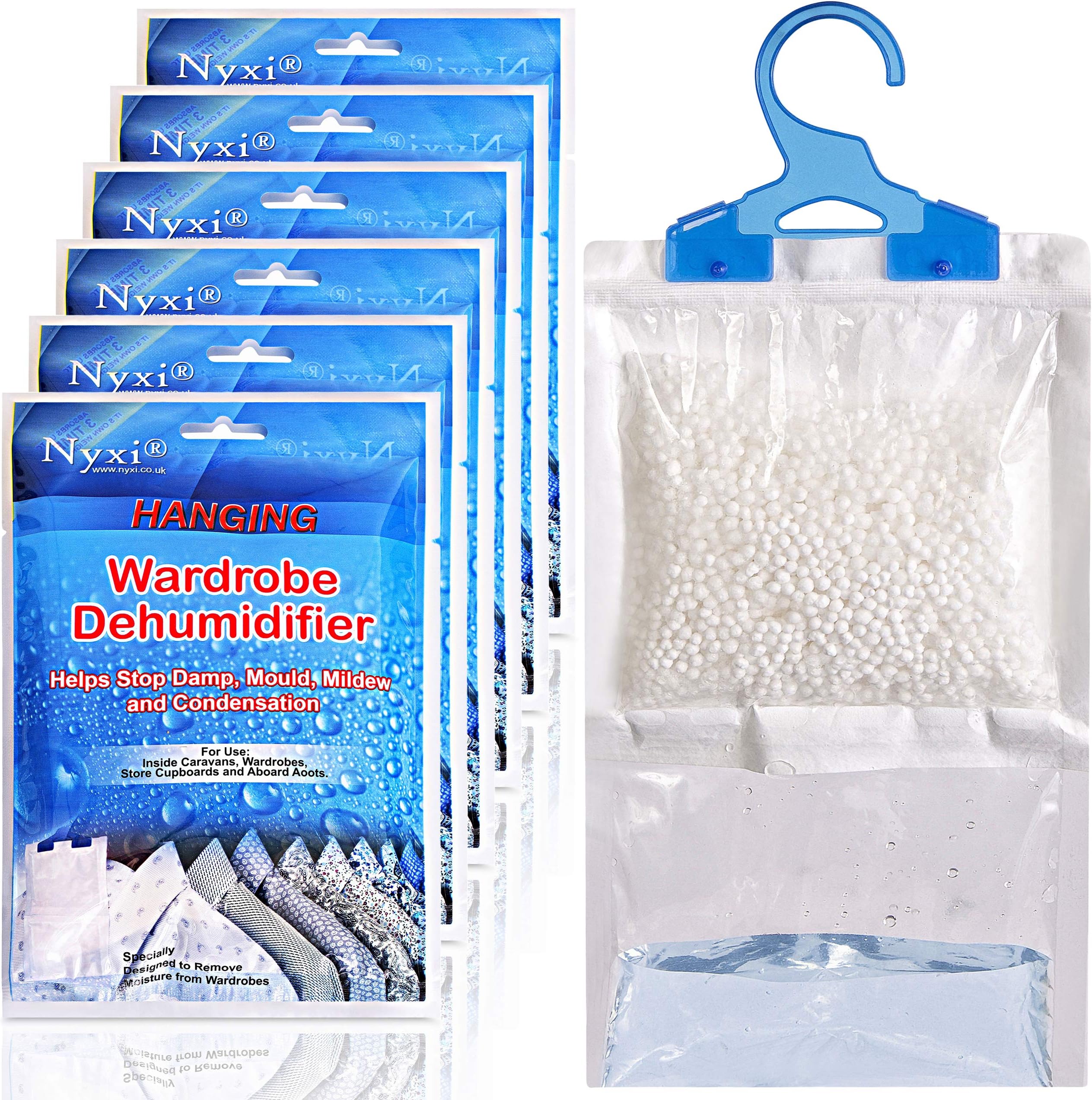 Nyxi Set of 3 Hanging Interior Wardrobe Dehumidifier - 230g Each Bag - Ideal to stop damp, mould mildew & condensation- For Wardrobe, Home, Kitchen, Garage, Bedroom, Caravan, Office, Basement etc