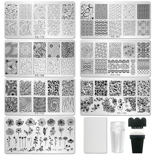 AddFavor Nail Stamper Kit 7pcs Stamping Plates Geometric Mandala