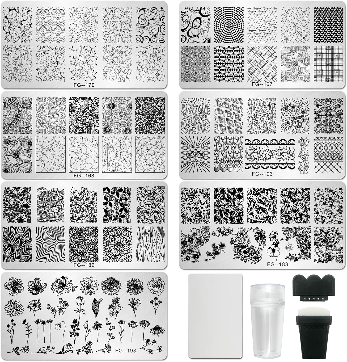 AddFavor Nail Stamper Kit 7pcs Nail Stamping Plates Geometric Mandala Flower...