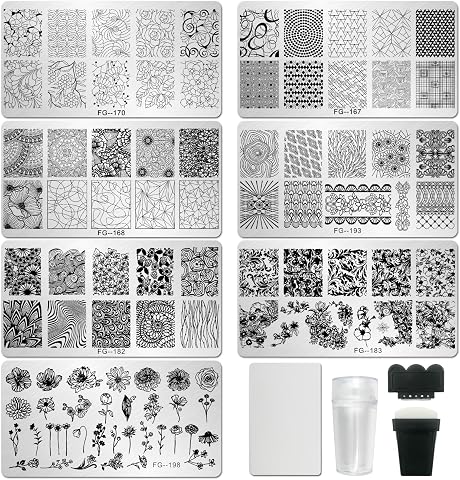 AddFavor Nail Stamper Kit 7pcs Nail Stamping Plates Geometric Mandala Flower...