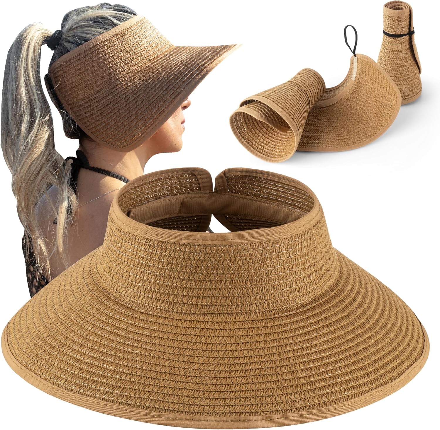 Women’s Sun Visor - UPF 50+ Protection, Wide Brim, Adjustable, Ponytail-Friendly, Packable - Ideal for Travel & Beach