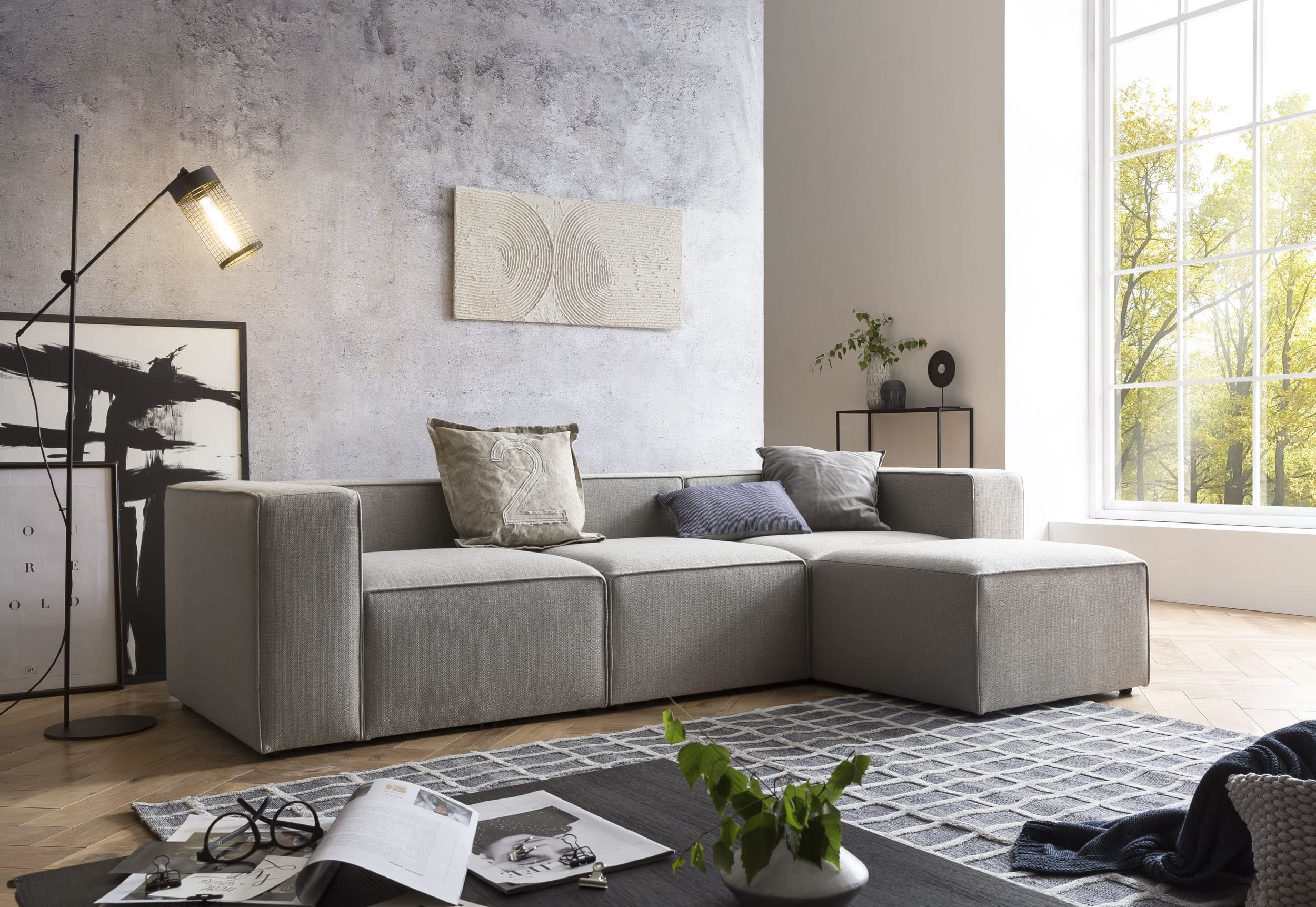 Traumnacht Genua Modular Sofa, individuell kombinierbare Wohnlandschaft, Sitzelement ohne Armteil - strapazierfähiges Möbelgewebe, produziert nach deutschem Qualitätsstandard, hellgrau