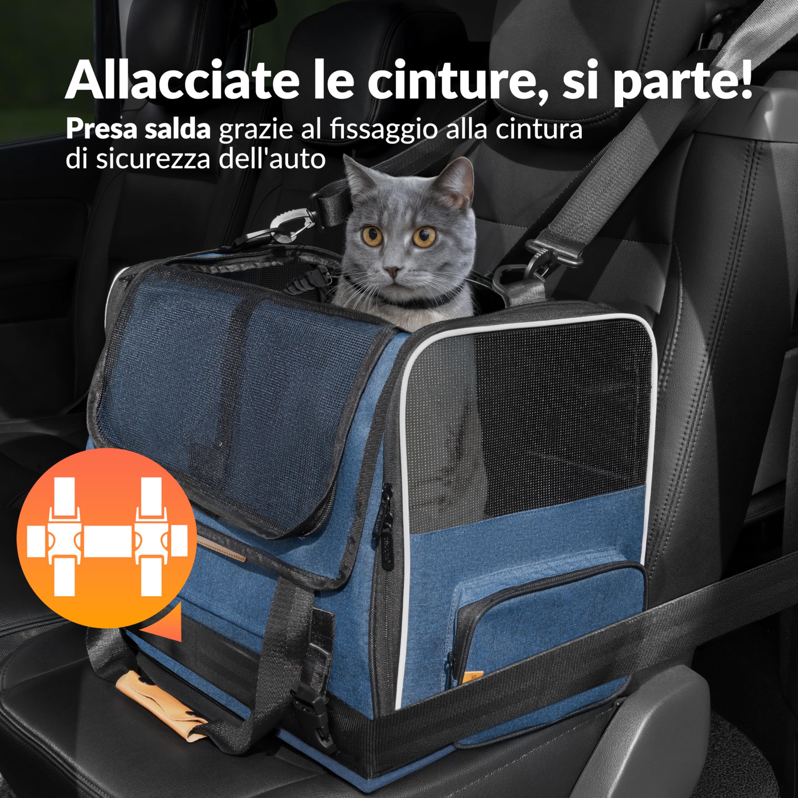 CADOCA® Trasportino Gatto Cane Auto Borsa Animali Tracolla e Ciotola Zaino per Cani Cuccia Gatti Viaggio Macchina Box per Trasporto Diversi Colori