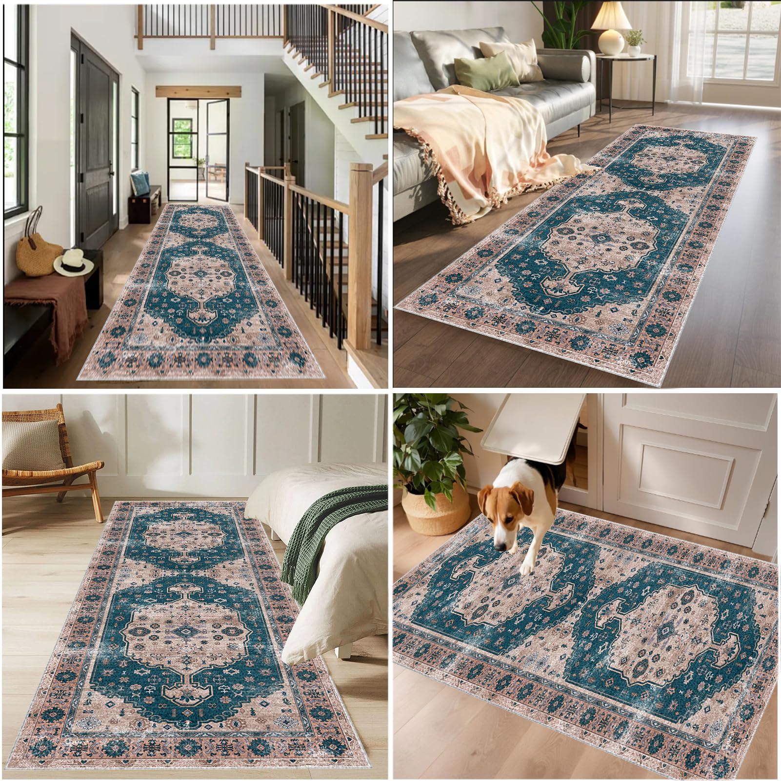 Teppich Läufer Flur Küchenteppich Waschbar rutschfest Küchenläufer 120 x 450 cm Küche Teppich Läufer Fußmatte Teppichläufer Flurteppich für Eingang Flur Küche Schlafzimmer Wohnzimmer Teppiche Runner