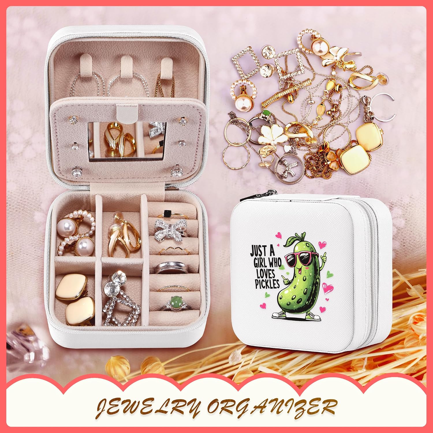 Pickle Jewelry Box, Gifts For Teens Girls, Pickle Lovers Stuff Items Accessories Things Merchandise Decor Merch, Travel Ring Earrings Necklace Organizer Holder! image 5