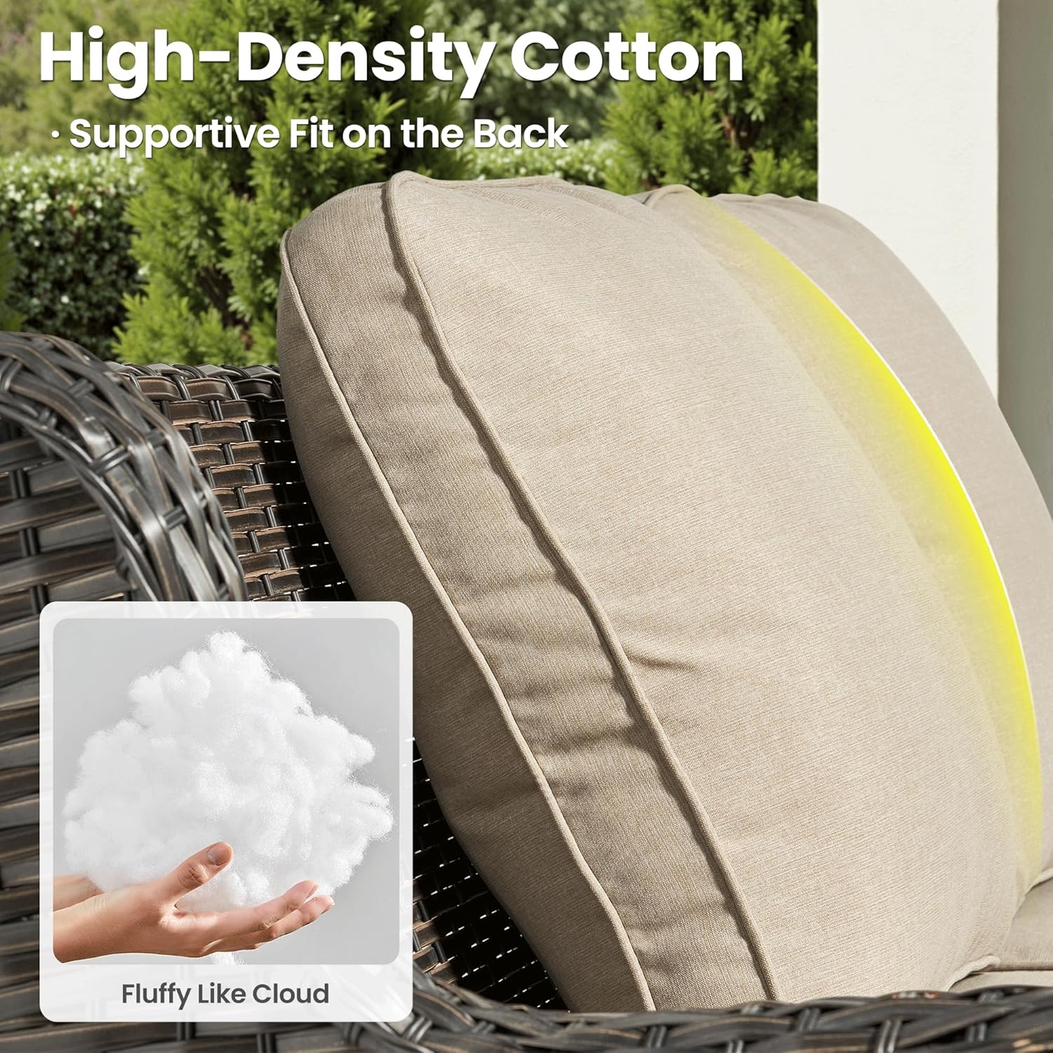 ovios 3-Pieces Patio Furniture Set, Outdoor Wicker Sofa with 2 Ottomans, High Back Couch with Footrests, Comfy Cushions for Porch Deck, Brown Rattan, Beige