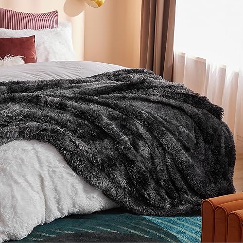 Miniatura 8 de Bedsure GentleSoft - Manta de piel sintética Sherpa suave tamaño individual tie dye negro, regalos acogedores para niños y niñas, manta gruesa de