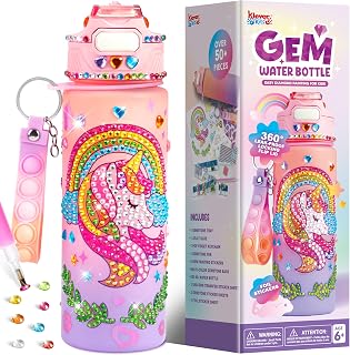 Klever Kits Decorate Your Own Water Bottle Kits for Girls Age 6+, Unicorn DIY Gem Diamond Art Painting Crafts, Girl Birthday Gift Arts and Crafts Fun Arts for Girls Birthday Christmas
