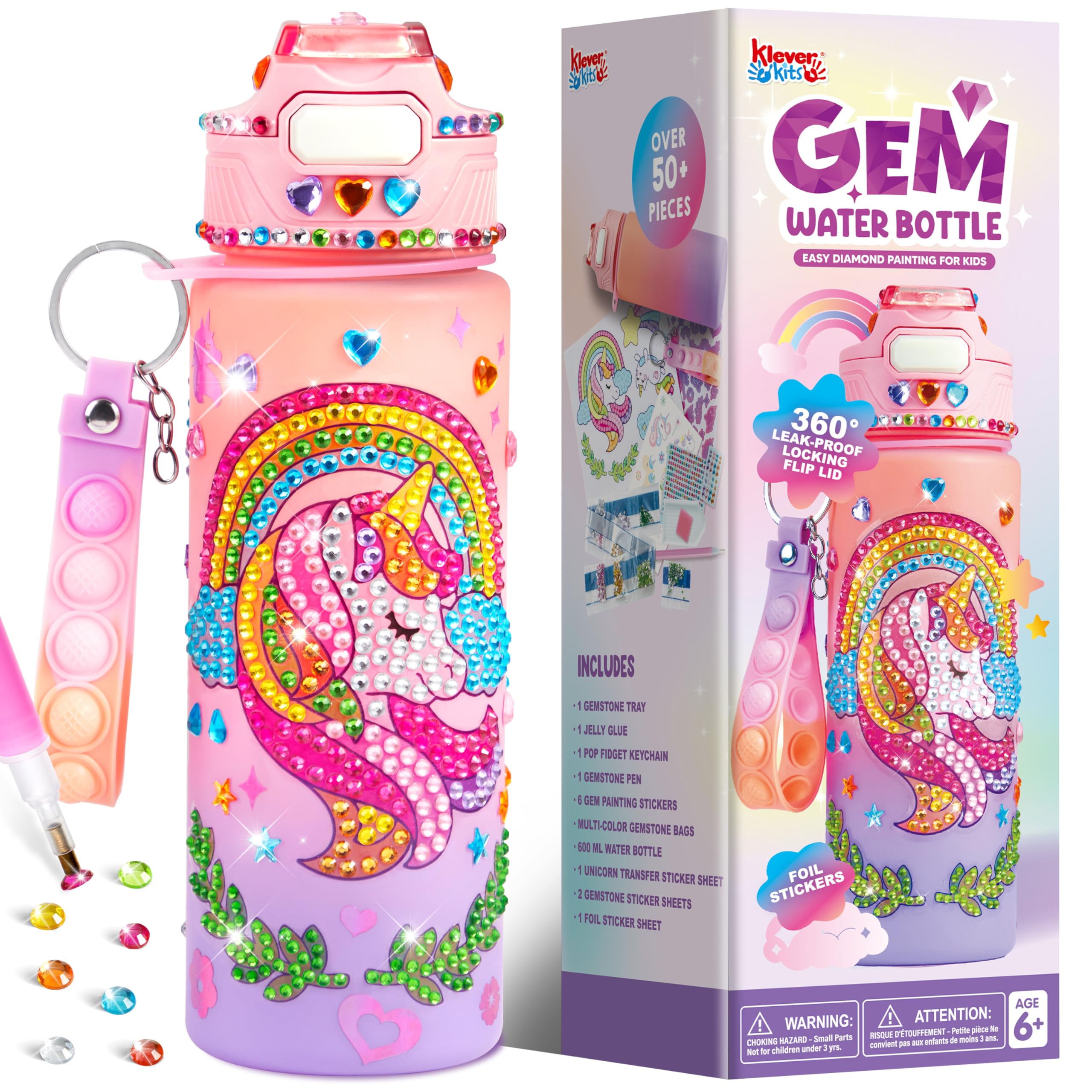 Klever Kits Creative Craft Toy Kit,Kids Water Bottle Decoration,Arts and Craft Gift Kits for Girls Age 6 7 8 9 10 11 12,Water Bottle Kit with Unicorn Diamond Painting Crafts,Birthday Gift Toy
