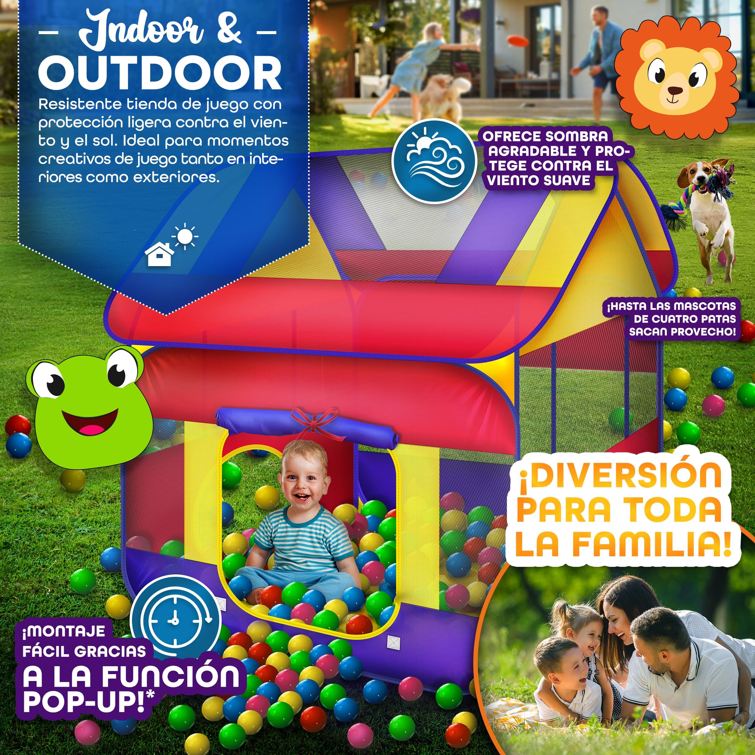 KIDUKU® Tienda de Juegos Infantil 300 Bolas | Piscina de Bolas | Carpa de Tela para Niños Pop Up + Bolsa para Transportar - Uso Interior y Exterior