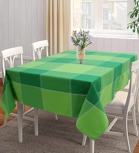 AIRWILL 100% Cotton Checkered Pattern 4 Seater Square Table Cover Sized, 56x56 inches (Green,White, Pack of 1)