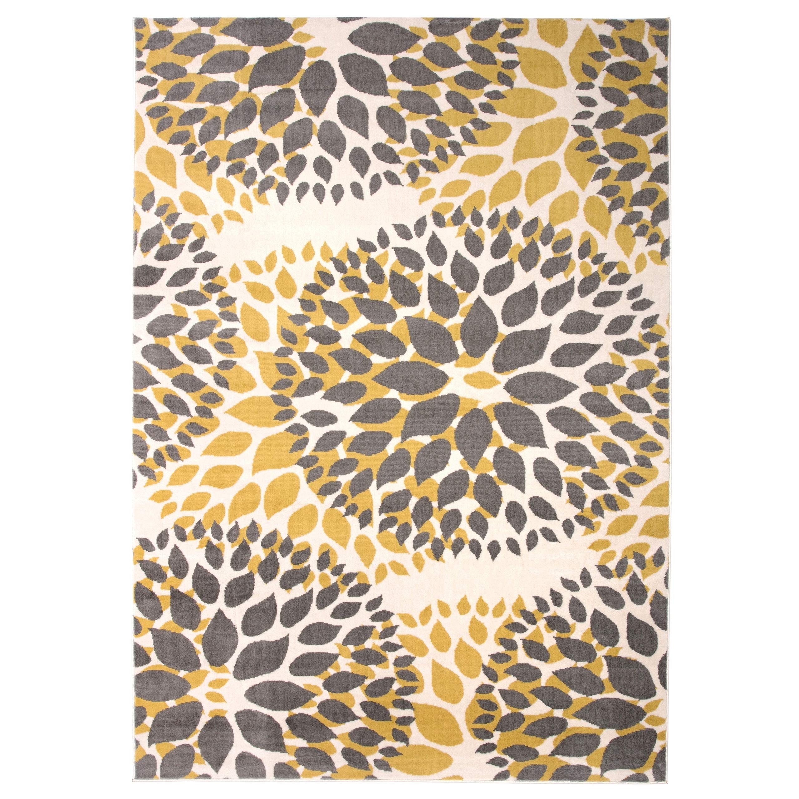 Gorgeous Area Rug 5' x 7', Dark Grey Yellow Modern Floral Design Rectangle High Traffic Carpet Indoor, Bold Colors Modern Accent Mat Flower Petals Gray Gold, Polypropylene