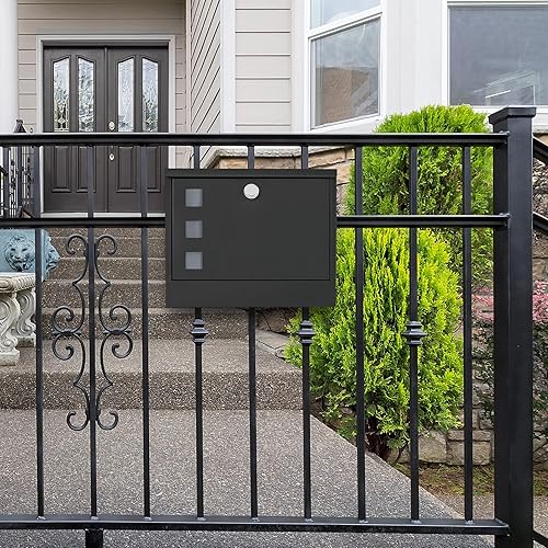 Miniatura 5 de LANDVOI Buzón de bloqueo montado en la pared, buzón de metal con tres juegos de calcomanías de números de buzón, 4 llaves, 14.4 x 4.5 x 11.2