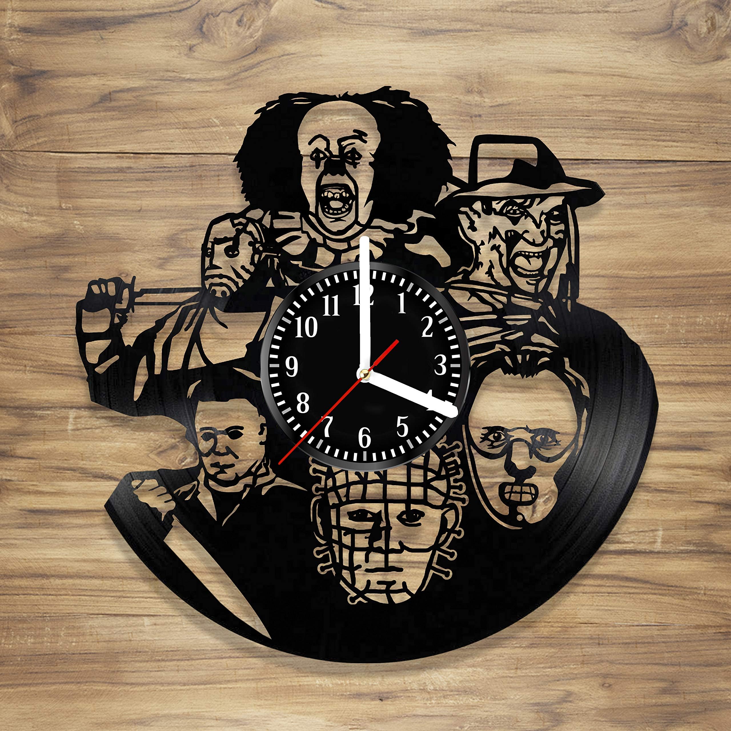 Halloween Vinyl Wall Clock Best Horror Freddy Krueger It Pennywise Jason Voorhees Michael Myers Decorate Home idea for Him Her (12 inches)