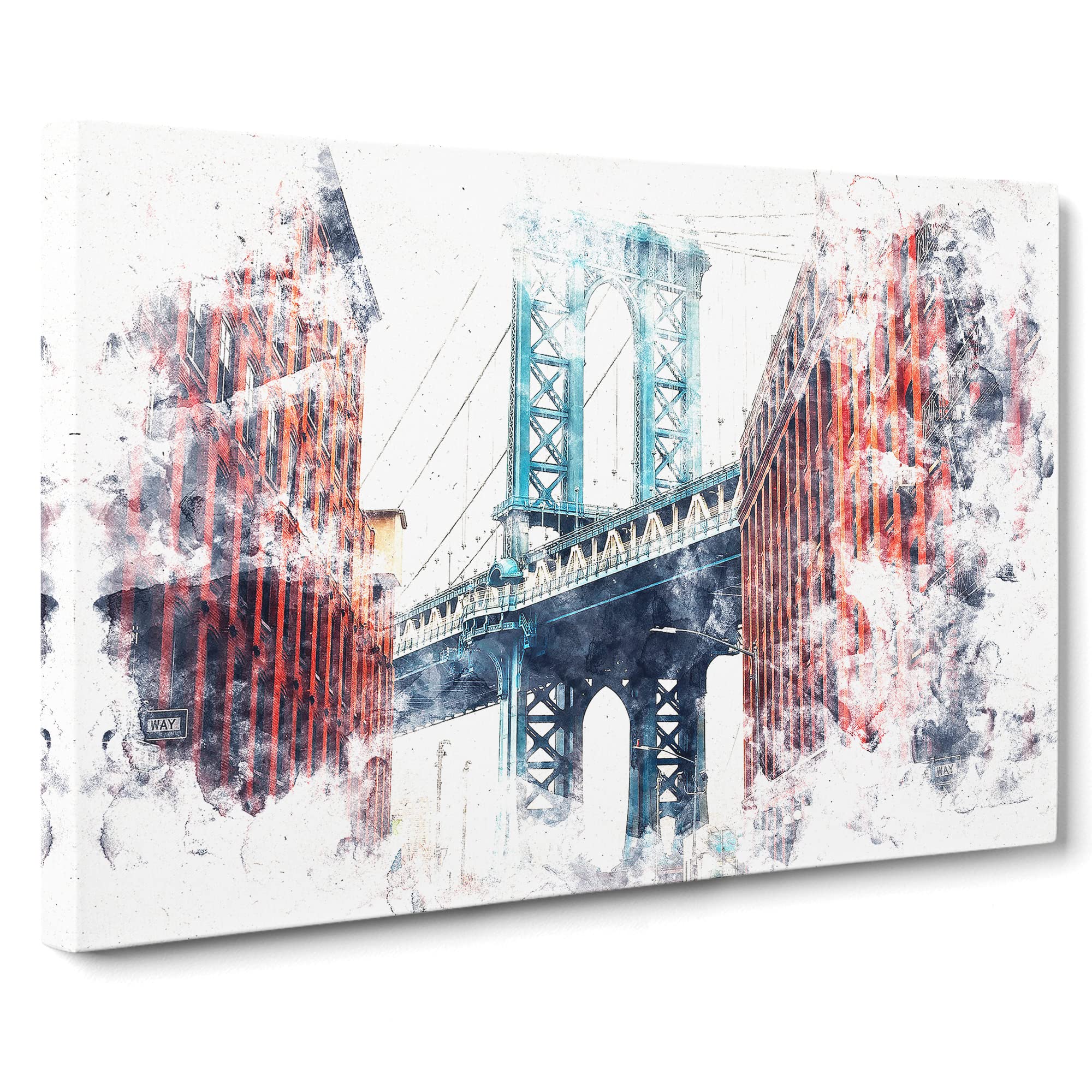 George Washington Bridge Watercolour Canvas Print, Mixed, 25L x 50W cm