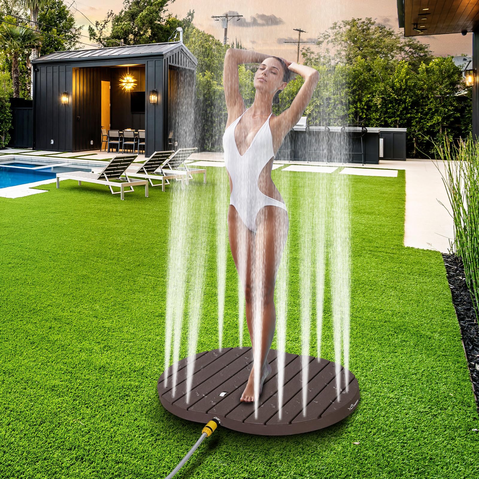 CCLIFE Gartendusche Bodendusche Outdoor Außendusche Braun | Dusche Mit Fußrad,Material PP,Fontäne bis zu 4 m,Garten