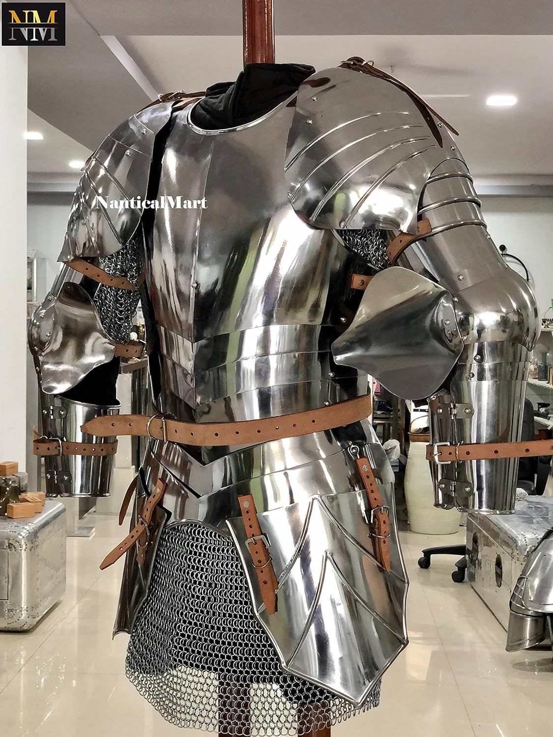 NauticalMart Medieval Knight Reenactment Steel Armour Breastplate with Arm Set Halloween Costume